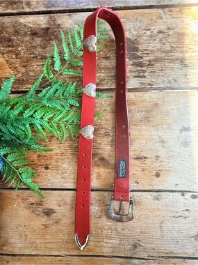 Brighton Red Leather Western Heart-Accent Belt 32 Inches